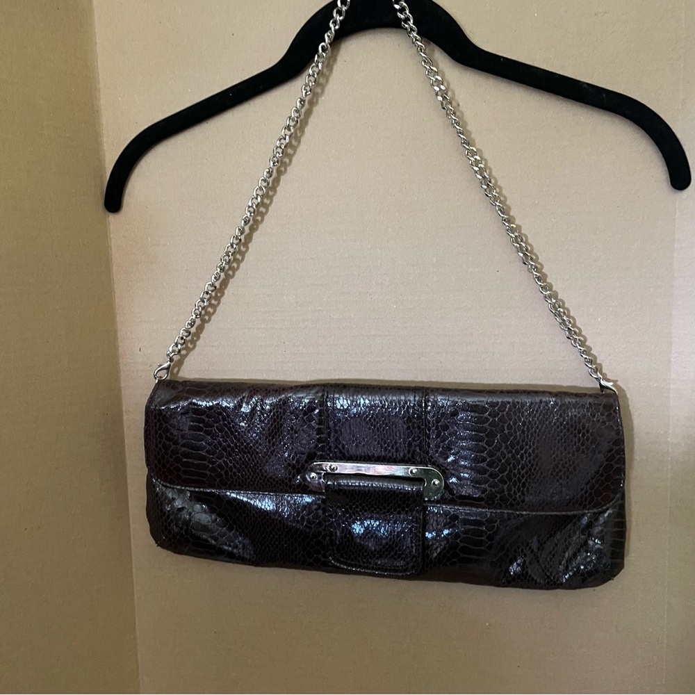 WHITE HOUSE /BLACK MARKET Elegant Rich  Brown Chain Strap Clutch Handbag